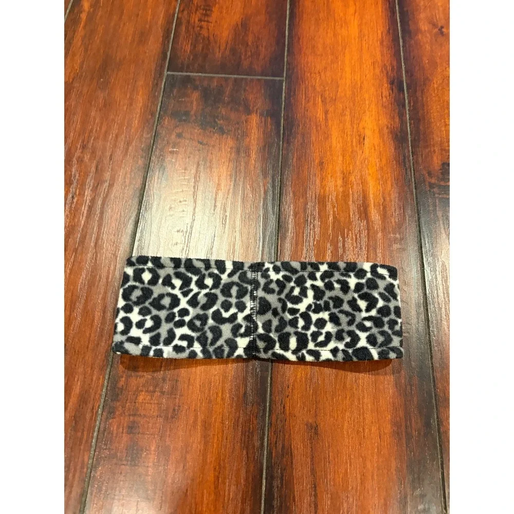 Grey Leopard Print Fleece Ear Warmer Headband Winter Hair Accessory Stretch